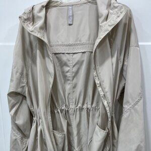 Athleta Long Rain Jacket Hooded Coat Beige SIZE M